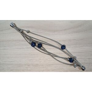 Silver Multi Strand Bracelet Blue Rhinestone Beads Adjustable Slider